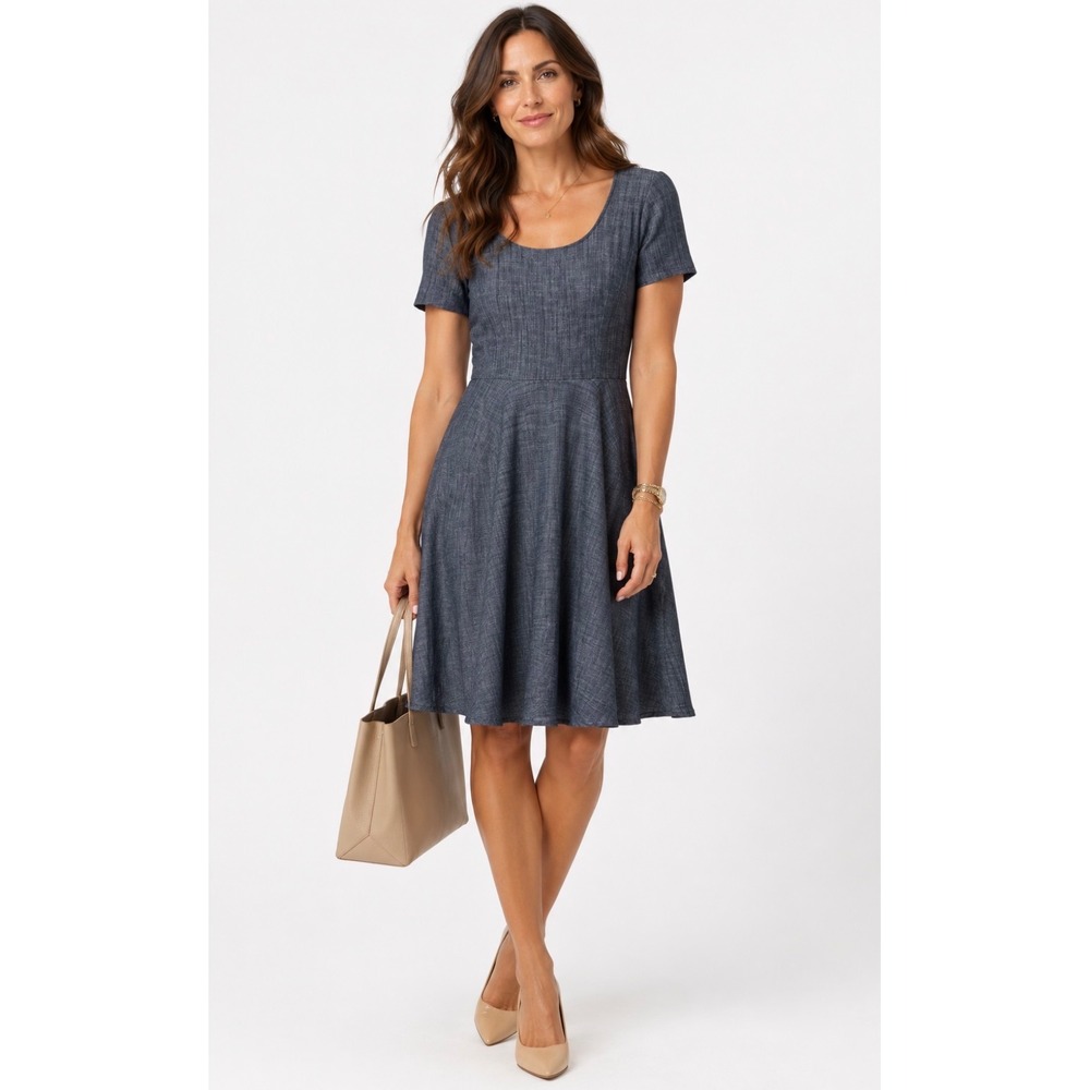 Nooworks Chambray Fit and Flare Dress Scoop Neck Womens Size M Mod Indie Pinp